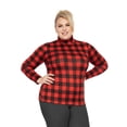 thumbnail image 2 of Stretch Is Comfort Women's Plus Size Warm Long Sleeve Turtleneck Top Red Buffalo Plaid 5X, 2 of 6
