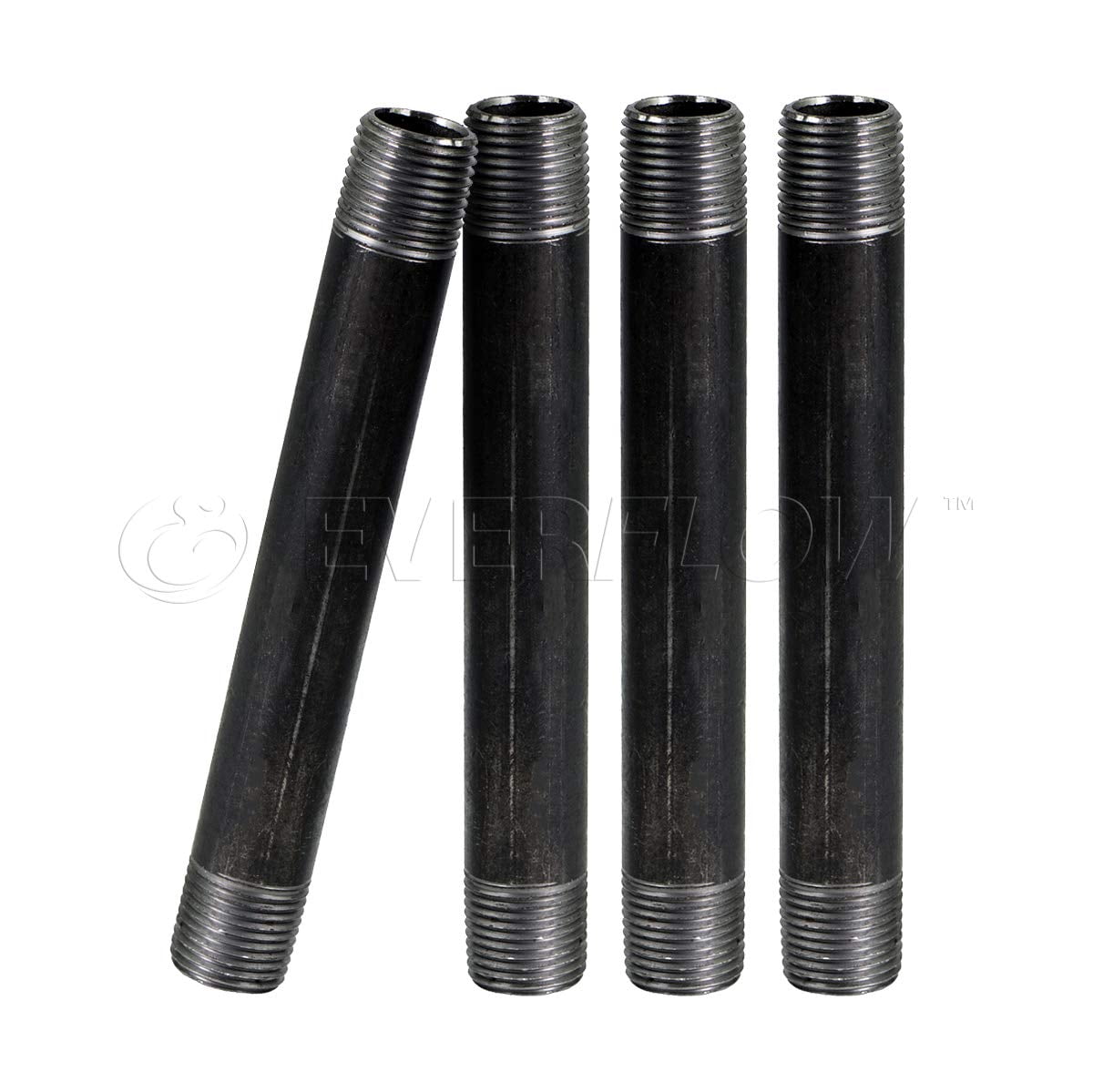 4 Pack/Long Black Steel Nipple Threaded Pre Cut Pipe Connectors 3/4'' D. 