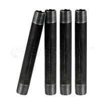 Black Steel Nipple Pipe, Threaded Pre Cut Pipe Connectors, 1/4 in x 8 in (Pack Of 4)