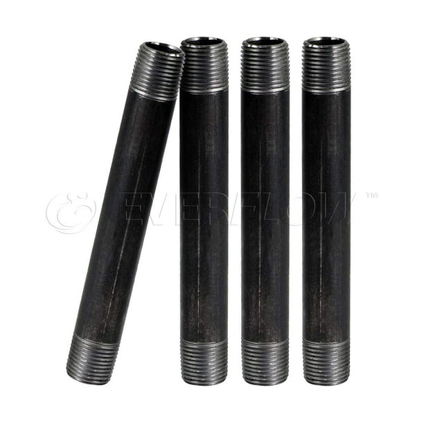 Black Steel Nipple Pipe, Threaded Pre Cut Pipe Connectors, 2 in x 10 in