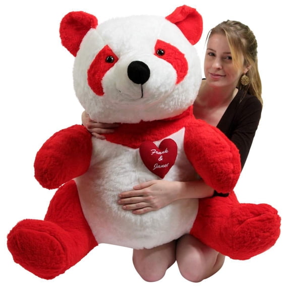 Valentine's Day Big Plush Animal Customizable Giant Stuffed Red Panda Bear 32 Inches Soft with Personalized Heart on Chest to Express Love, Made in USA Huge Plushie Packed in Big Box Ready to Hug