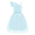 thumbnail image 5 of Oudiya Girls Spring One Shoulder Dresses Ruffle Sleeveless Formal Birthday Party Tulle Belted Dress for Kids 4-12Y, 5 of 6