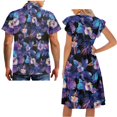 thumbnail image 5 of Garronmavis Purple Hibiscus Matching Outfits for Couples Husban and Wife Clothing Men's Short Sleeve Summer Casual Shirt and Women's V-neck Dress Size XL A-Line Beach Party Dress, 5 of 7