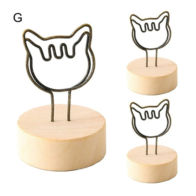 3Pcs Memo Clip Charming Versatile Wooden Base Lovely Photo Note Reminder Holder for Home Decor(Type B)