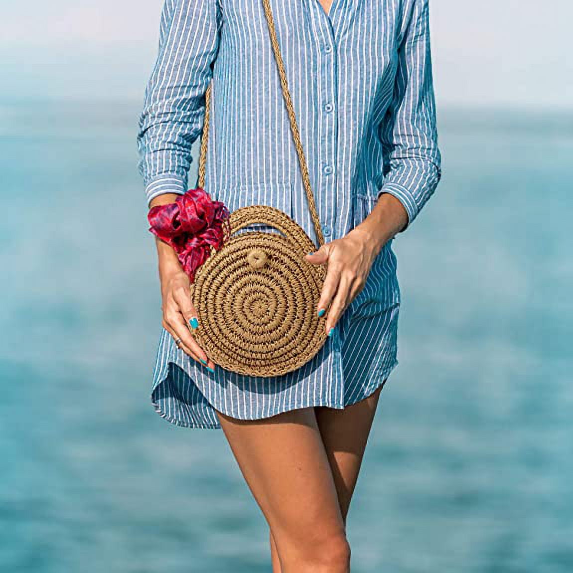 Round Straw Bag Women s Summer Beach Bag Rattan Crossbody Shoulder Bag With Boho Style Handmade For Travel Date and Vacation Walmart