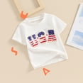 thumbnail image 3 of BemeyourBBs Toddler 4th of July USA Tee Shirts Baby Girl Boy Fourth of July Short Sleeve Letter Embroidery Tops T-Shirts, 3 of 8