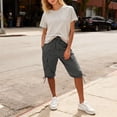 thumbnail image 6 of Inglocry Bermuda Shorts for Women Knee Length Long Shorts Elastic Waist Drawstring Linen Capris Summer Casual Pedal Pushers with Pocket Gray S, 6 of 8