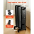 thumbnail image 6 of VEVOR Electric Oil Filled Radiator, 1500W Radiant Space Heater with Dual U-shaped Heating Tubes, Over-Heat Protections,3 Heat Settings,24h Timer, Flexible Casters, Remote Control for Indoor,Black, 6 of 9