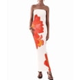 thumbnail image 2 of Women Summer Strapless Maxi Dress Bodycon Floral Long Wedding Guest Dress Formal Cocktail Dresses Orange-Red L, 2 of 9