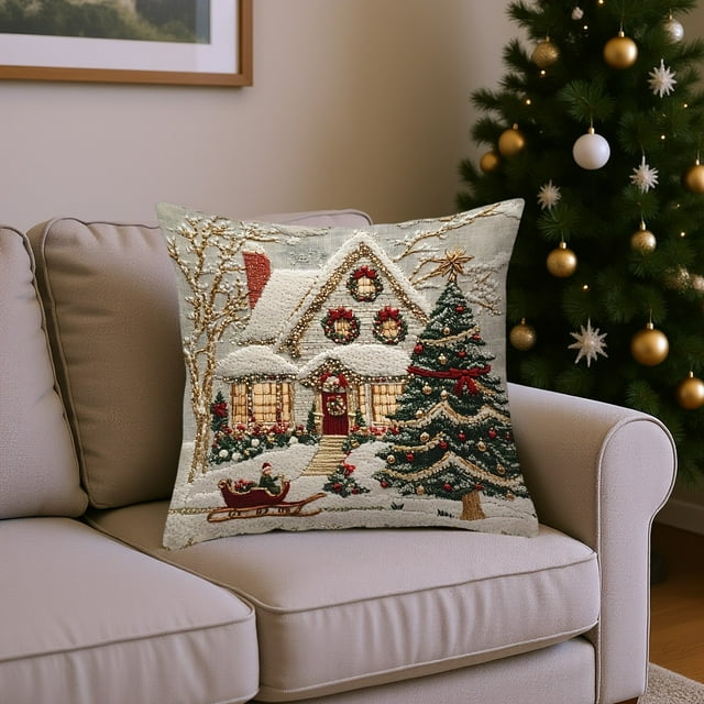 Christmas Pillow Covers 17.7x17.7 Inches Decorative Pillow Cases With Soft Fabric Hidden Zipper For Home Decor