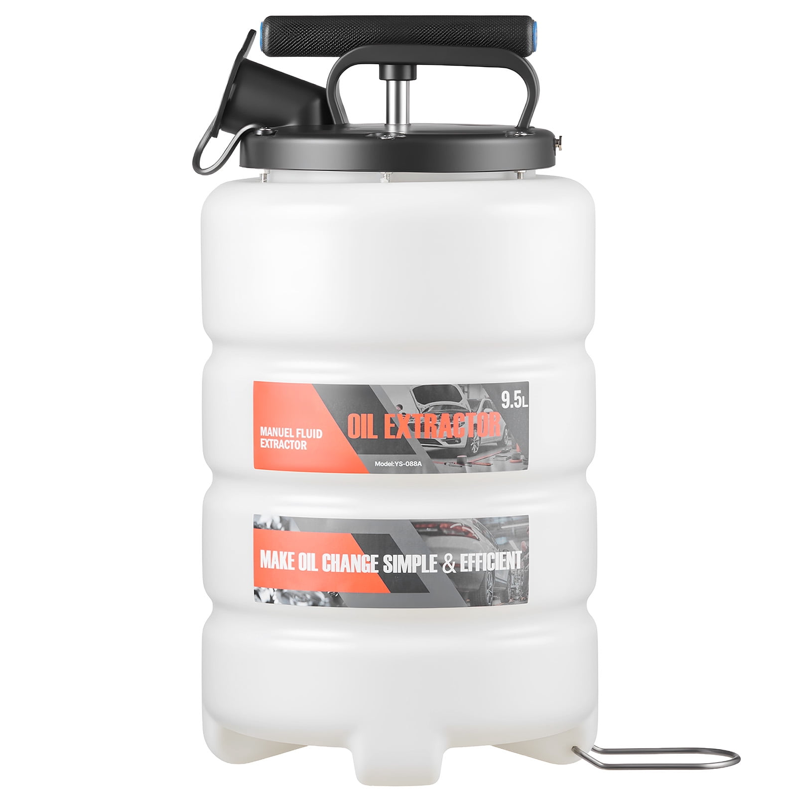 KFFKFF 9.5L Manual Vacuum Fluid Extractor Pump with 59-Inch Hose & Three 47-Inch Extension Tubes, Durable HDPE Tank for Oil Changes in Cars, Lawn Mowers, Boats, and Motorcycles