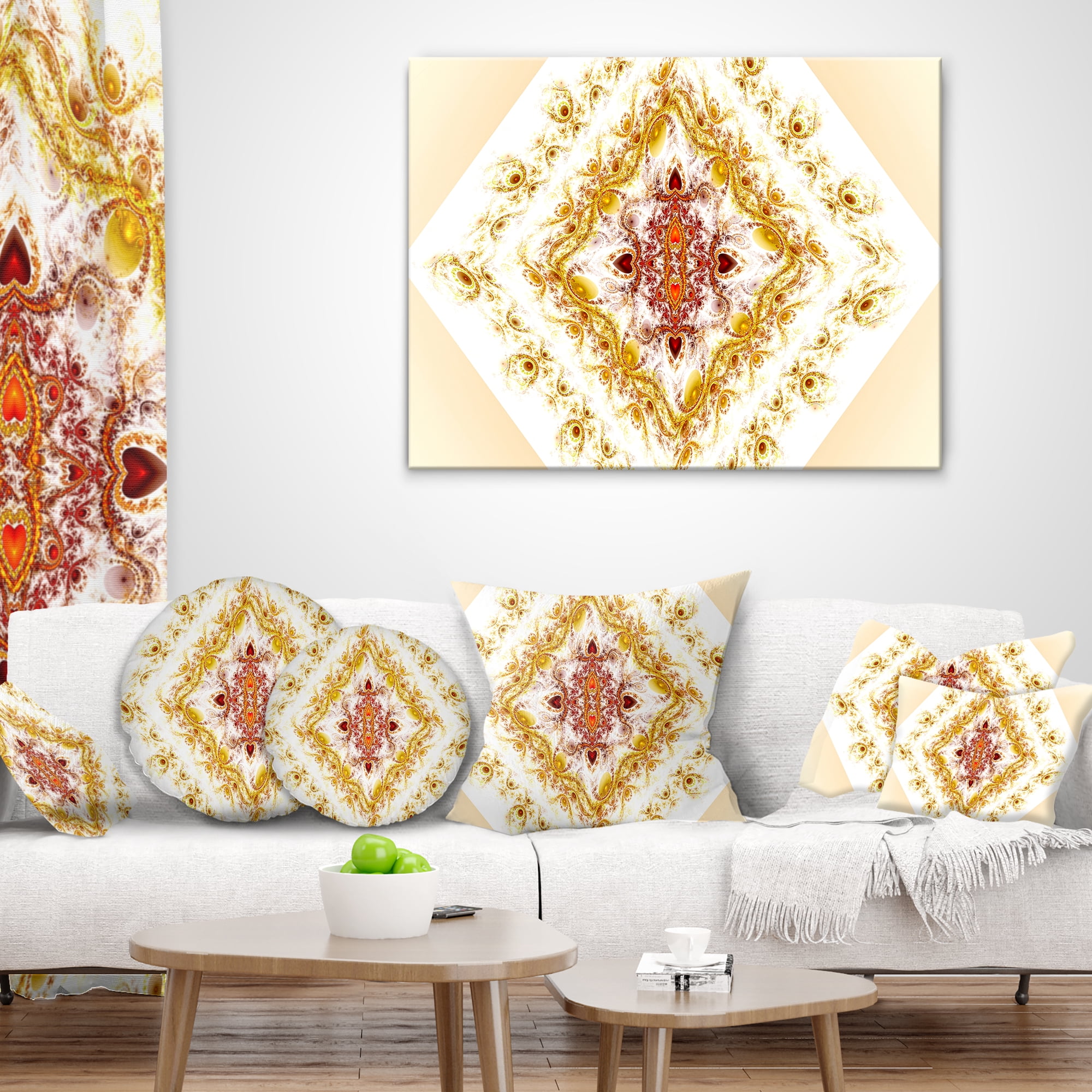 Designart Yellow Rhombus Fractal Design - Abstract Throw Pillow - 16x16