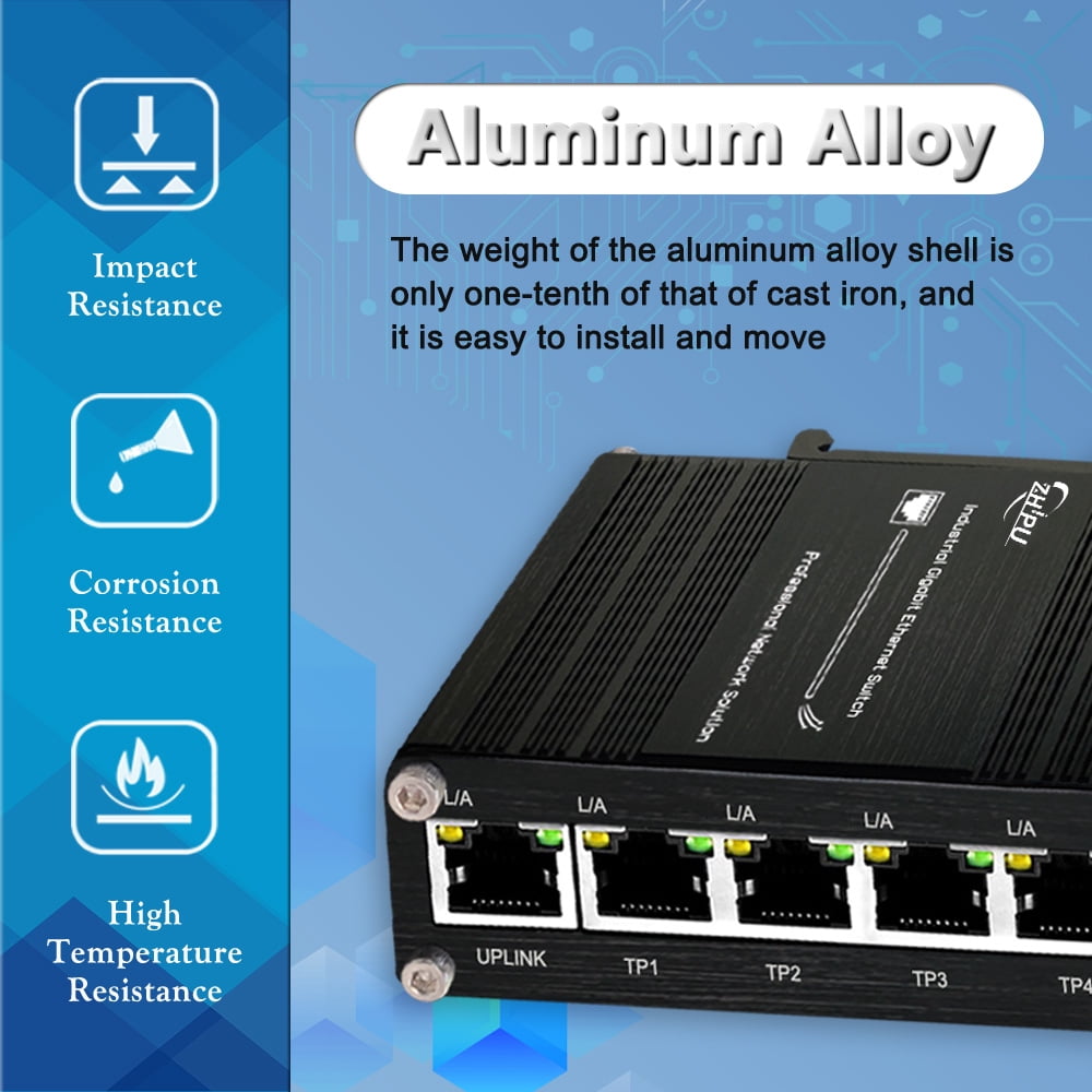 Zhpuostd ZP IMC005G 5 Ports Gigabit Unmanaged Ethernet Switch with Din Rail and Wall Mount