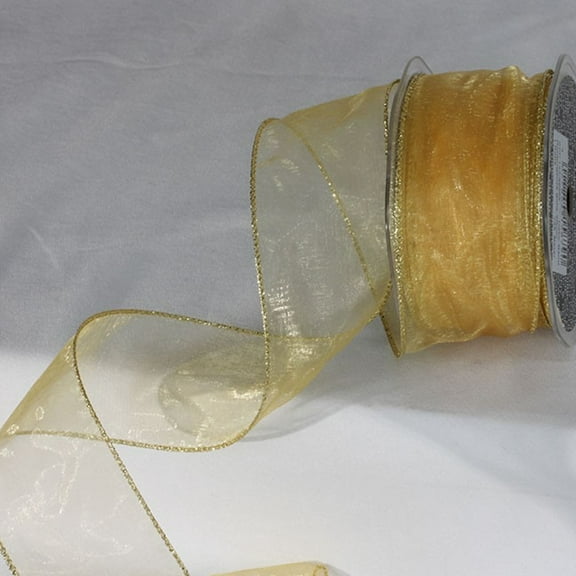 The Ribbon People Gold Colored Wired Craft Organza Ribbon 2" x 27 Yards