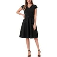 thumbnail image 2 of INSPIRE CHIC Cocktail Dresses for Women's Belted V Neck Cap Sleeve Flowy A-line Dress M Black, 2 of 6