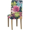 thumbnail image 4 of RYLABLUE Tropical Flower Pattern on Blue Stretch Chair Cover Protector Seat Slipcover for Dining Room Hotel Wedding Party Set of 6, 4 of 5