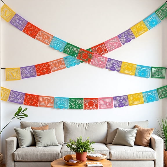 Active Mind Ltd 3 Pack Papel Picado Banner, 66FT Length Mexican Plastic Fiesta Party Decorations for Cinco de Mayo, Coco Theme, Day of the Dead & Birthday Celebrations
