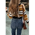 thumbnail image 3 of Ushdele Flattering V-Neck Brown Stripe Sweater - Textured Knit, Stylish Fit!, 3 of 8