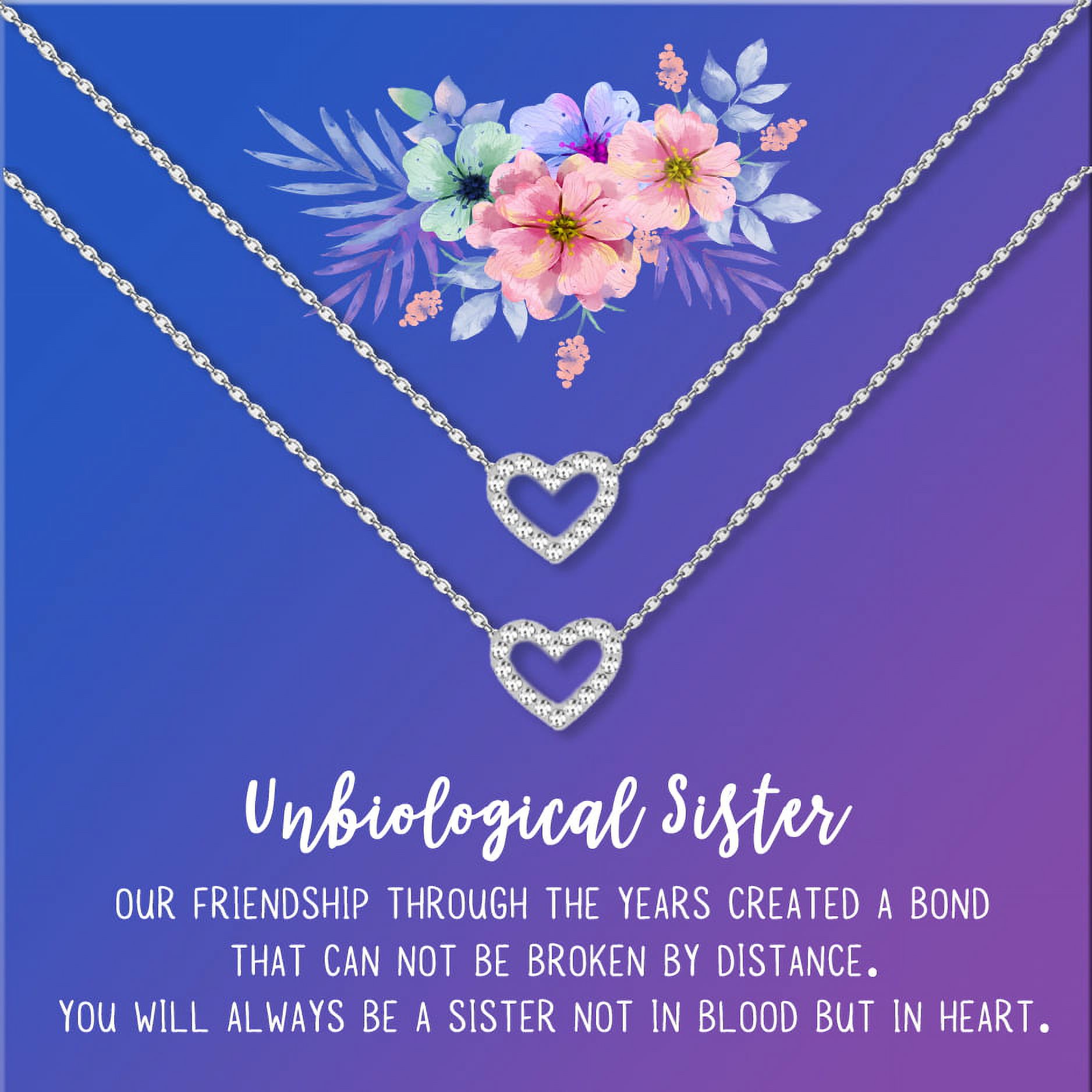 Anavia Unbiological Sister Gift Jewelry, Soul Sister Card Necklace, Sister Best Friend Gift, Big Little Sorority Card Gift-[Two Silver Mini Crystal Heart, Blue-Purple Gift Card]