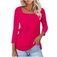 thumbnail image 2 of TGSLY Women's Square Neck Tops Lightweight Soft 3/4 Sleeve Solid Color Shirts Loose Fit Dressy Casual Curved Hem Tunic Blouses XXXL, 2 of 8