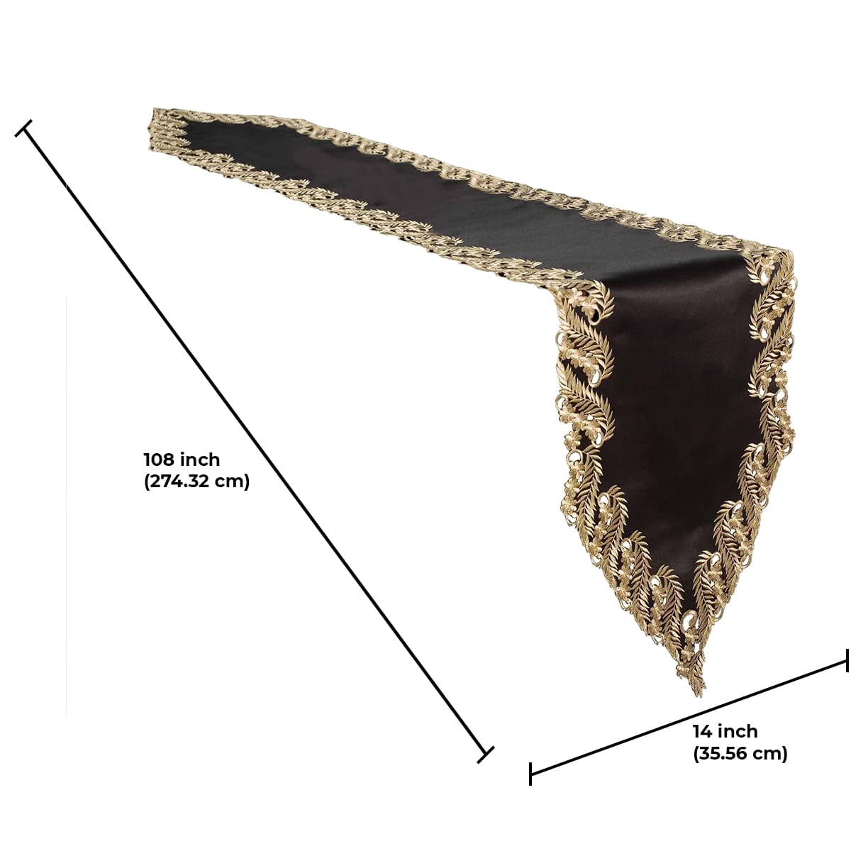 Gold Lace Black Table Runner - Dresser Scarf European Embroidery - Perfect for Fall Autumn Thanksgiving Kitchen Dining Room Home Decor Wedding Receptions - 14 x 108 inches - The Anyce Collection