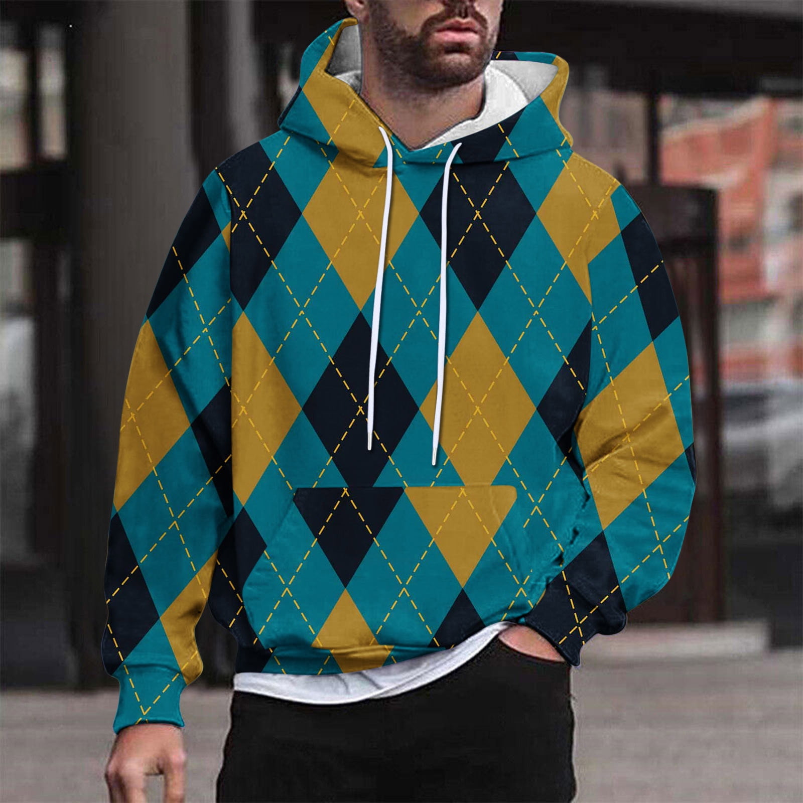 MAOWAPLG Mens Hooded Sweatshirts Pullover Men Casual Fashion Hooded Sweatshirts Round Neck Print Pullover Long Sleeve Tops Sweatshirt Walmart