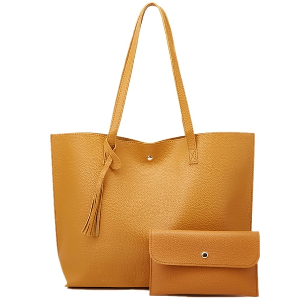 Bolso de hombro tipo tote de piel sintética para mujer, bolso de mano con borlas de gran capacidad.