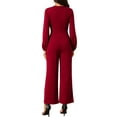 thumbnail image 3 of INSPIRAR CHIC Mono Casual de Mujer con Cuello en V, Manga Larga, Cintura Alta, Pierna Ancha y Bolsillos XL Rojo Vino, 3 of 6