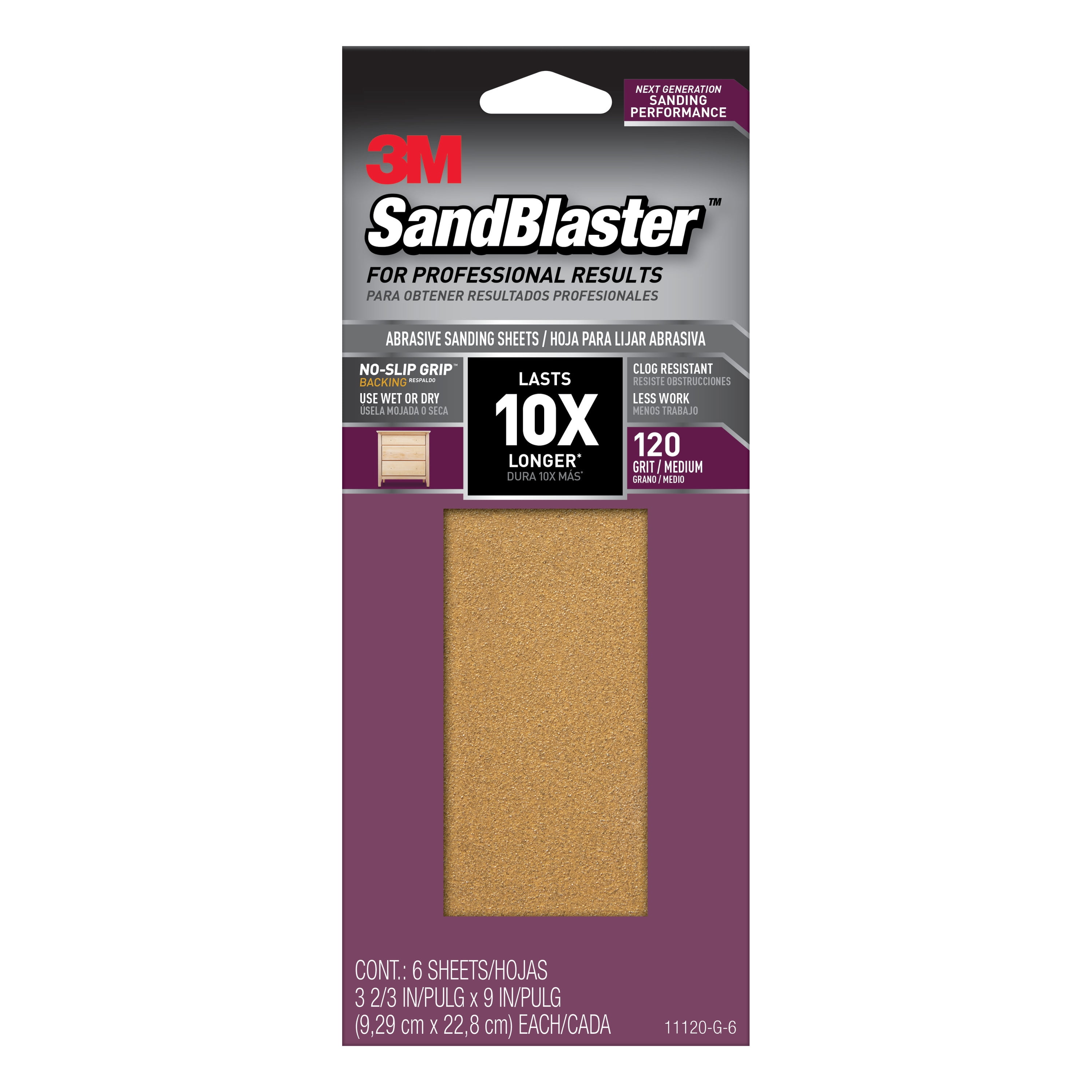 3M SandBlaster NoSlip Grip Sandpaper, 120 Grit