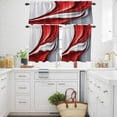 thumbnail image 3 of Abstract Stitching Kitchen Curtains Valances and Tiers Set of 3 Red White Water Ripple Gradient Tier Curtains and Valance with Rod Pocket for Small Windows, 27.5"x36", 3 of 9