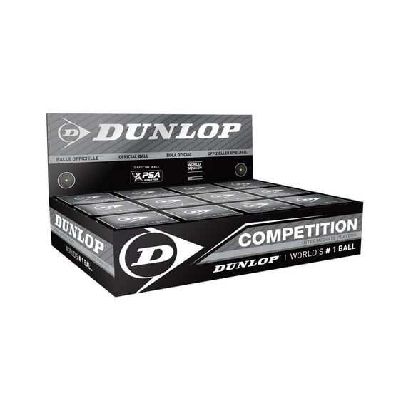 Dunlop Squash Balls Competition Yellow, 12 Balls, for Beginners and Advanced Players  Slow Speed