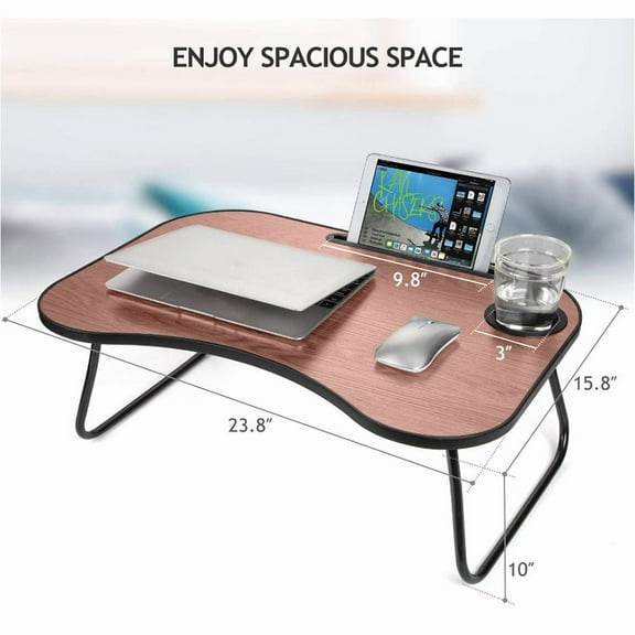 Laptop Bed Stand, Portable Lap Desk 23.8"x15.8"x10" - Wood Folding Lap Table with Cup Holder for Bed, Couch, Travel, Kids Homework & Adults Work