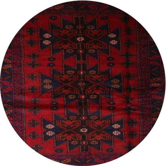 Ahgly Company Indoor Round Contemporary Dark Scarlet Red Abstract Area Rugs, 5' Round