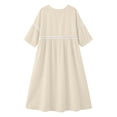 thumbnail image 6 of Ygbgbb Women V‑Neck Hollow Lace Trim Maxi Dress, Three‑Quarter Sleeve Empire‑Waist Loose Flowy Dress for Summer Beach and Resort‑Style Outfits Beige L, 6 of 7