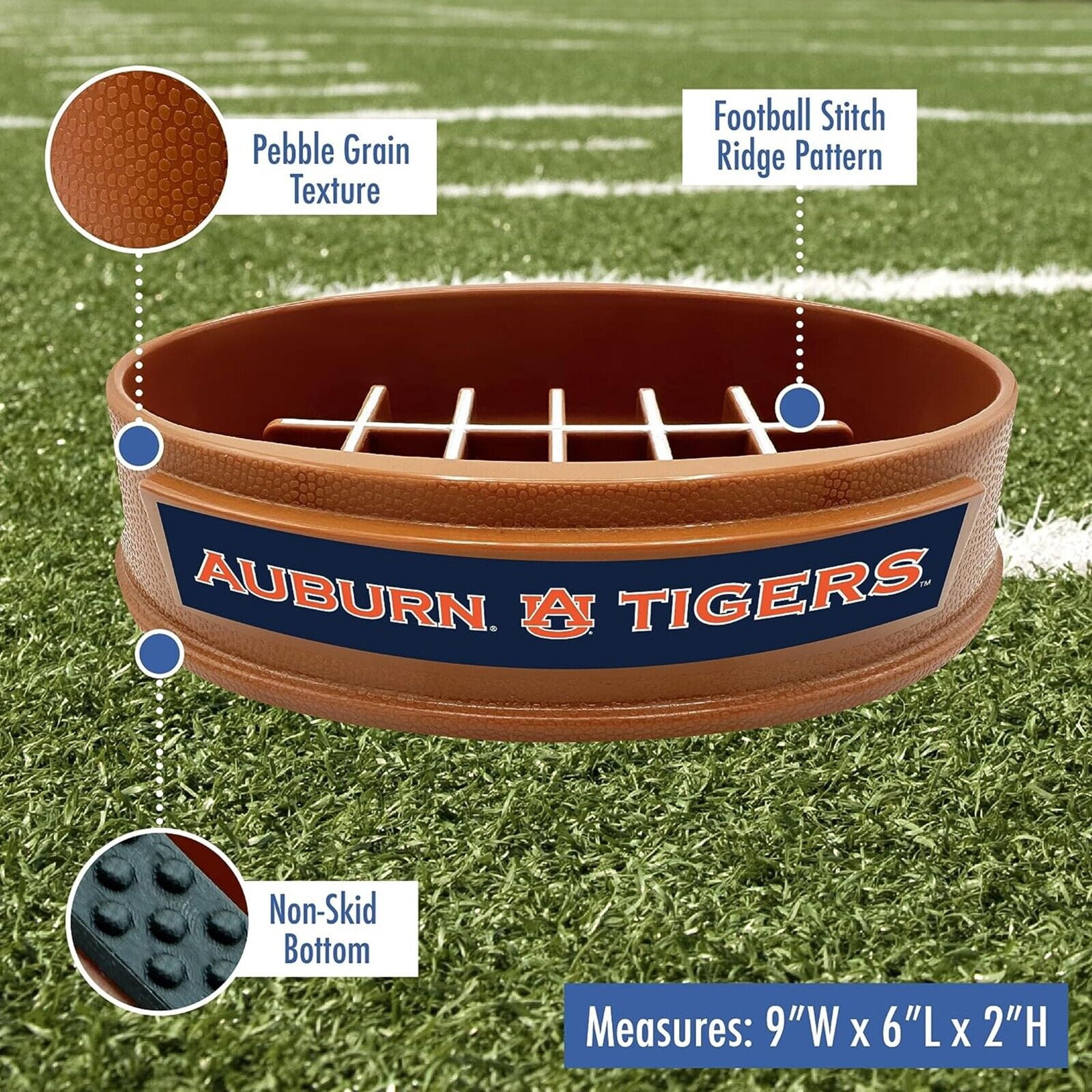 Pets First NCAA Auburn Tigers Super-Bowl Slow Feeder Bowl for Dogs and Cats with Non-Slip Mat