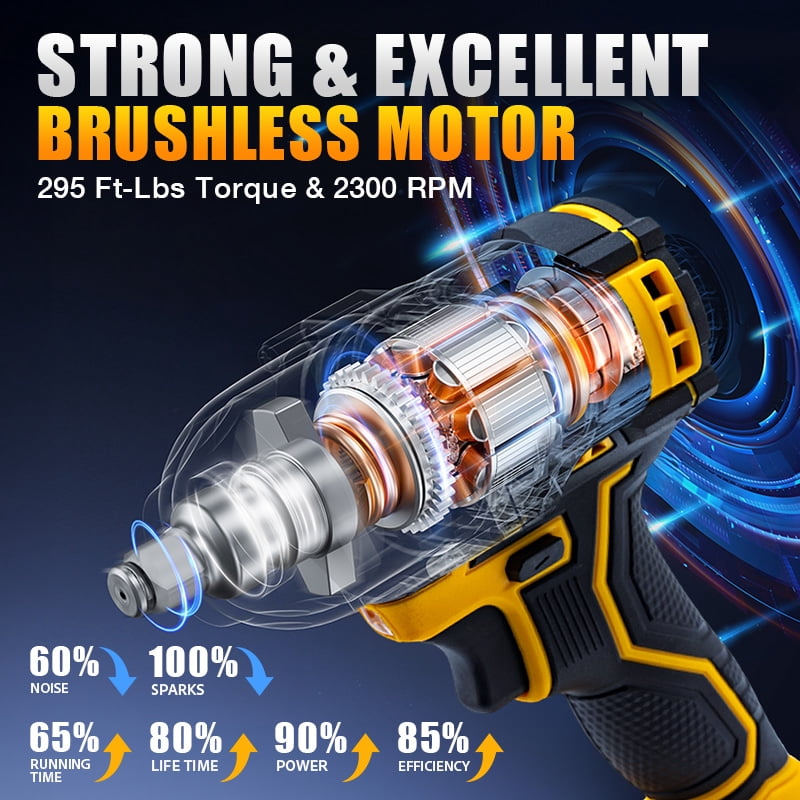 Cordless 1/2 Inch Brushless Impact Wrench,400 N.m,4Ah Battery, Charger & 7 Sockets