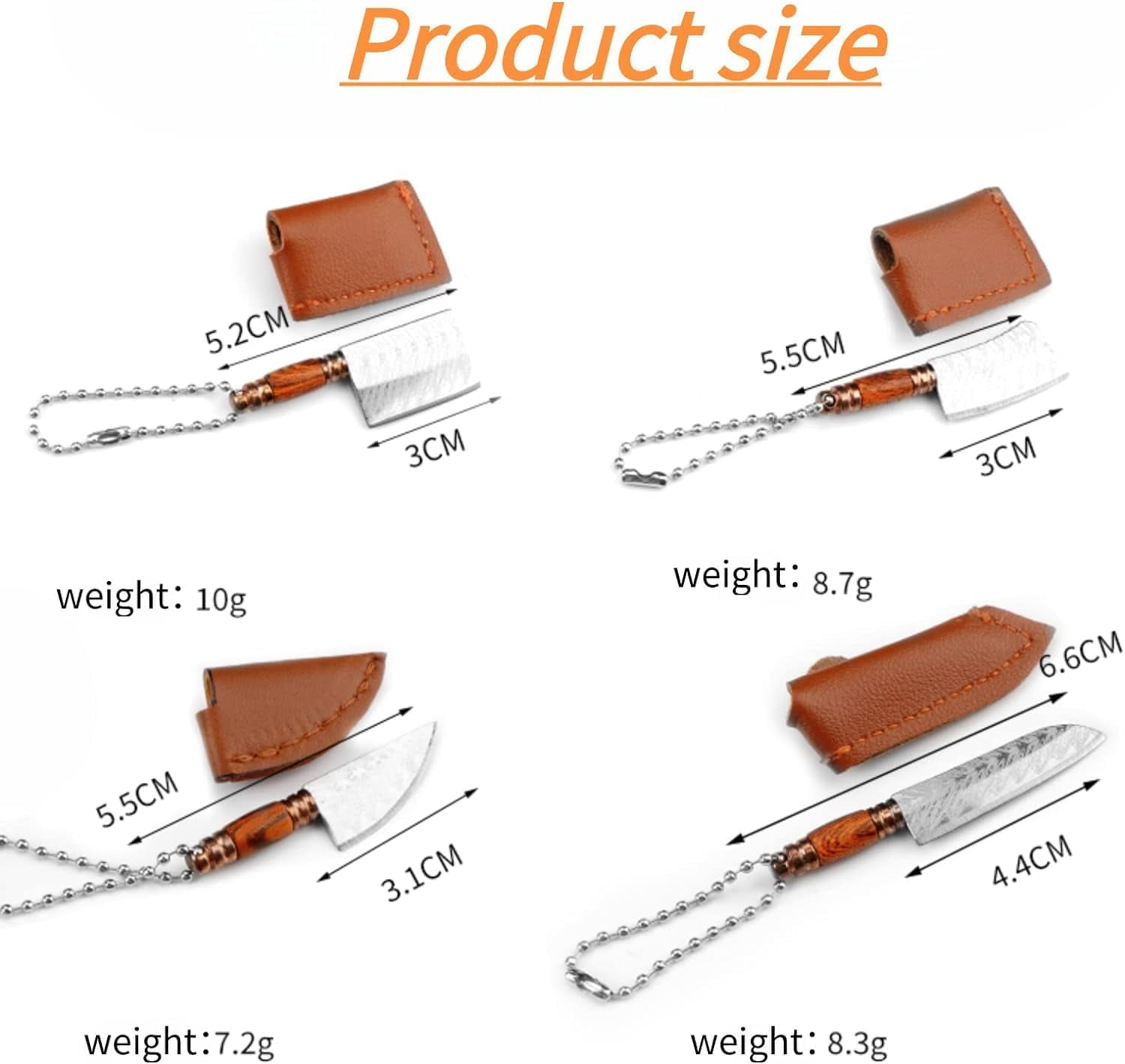 Mini knife Set, Mini Pocket knife Set, Tiny knife Chef Keychain with Sheath for Package Opener Box Cutter Letter Opener-4pcs