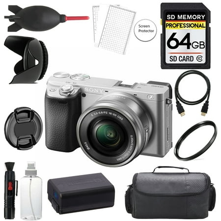 Sony Alpha a6400 Mirrorless Digital Camera w/ 16-50mm Lens (Silver) + 64GB + Bag+ UV Filter- Basic Kit