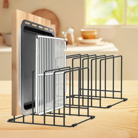 2Pcs Iron Cutting Board Rack Easy to Access Countertop Bakeware Organizer with 5 Compartment Space Saving Cutting Board Holder for Kitchen