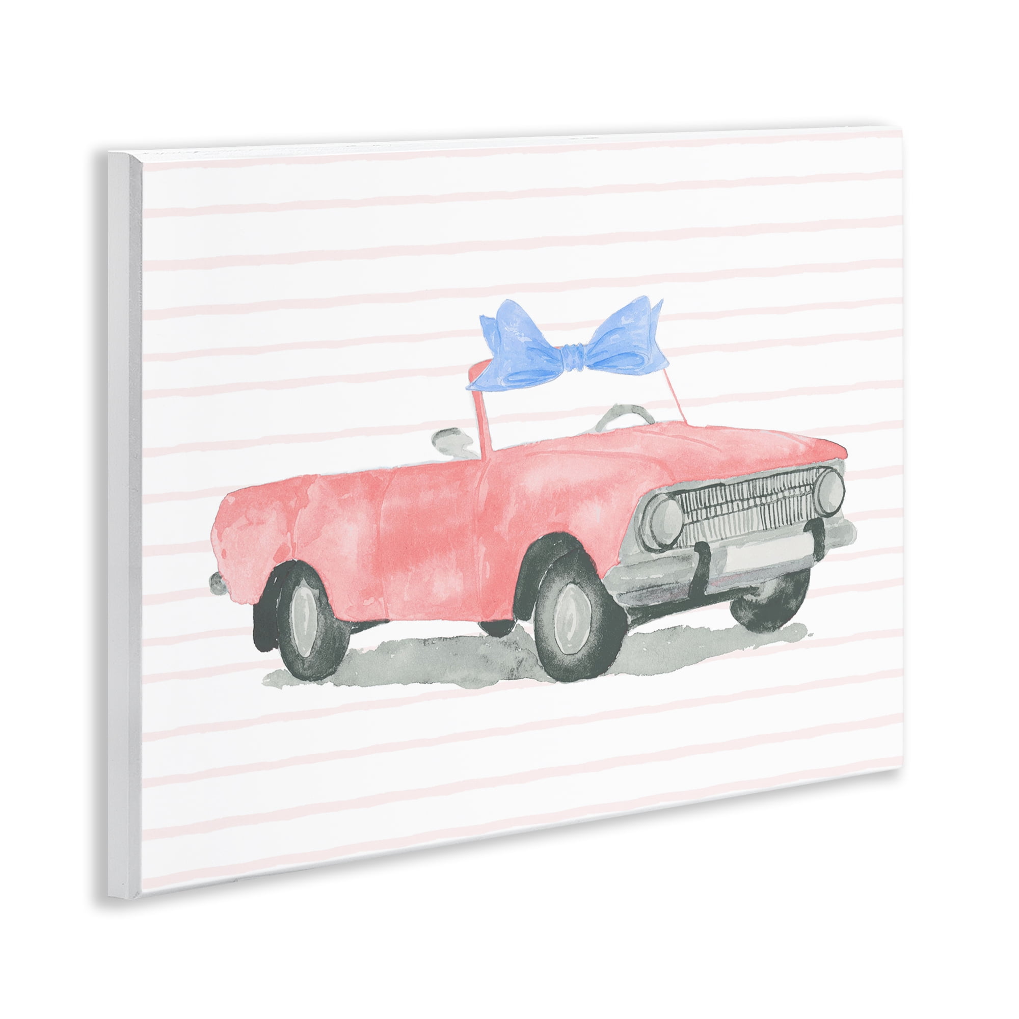 Stupell Industries Blue Bow on Antique Car Transportation Painting Unframed Art Print Wall Art, 14 x 11