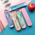 thumbnail image 4 of 4 Set Wheat Straw Cutlery Portable Travel Utensils Set with Case Knife Fork Spoons Tableware Set Nordic Blue Green Yellow Blue, 4 of 9