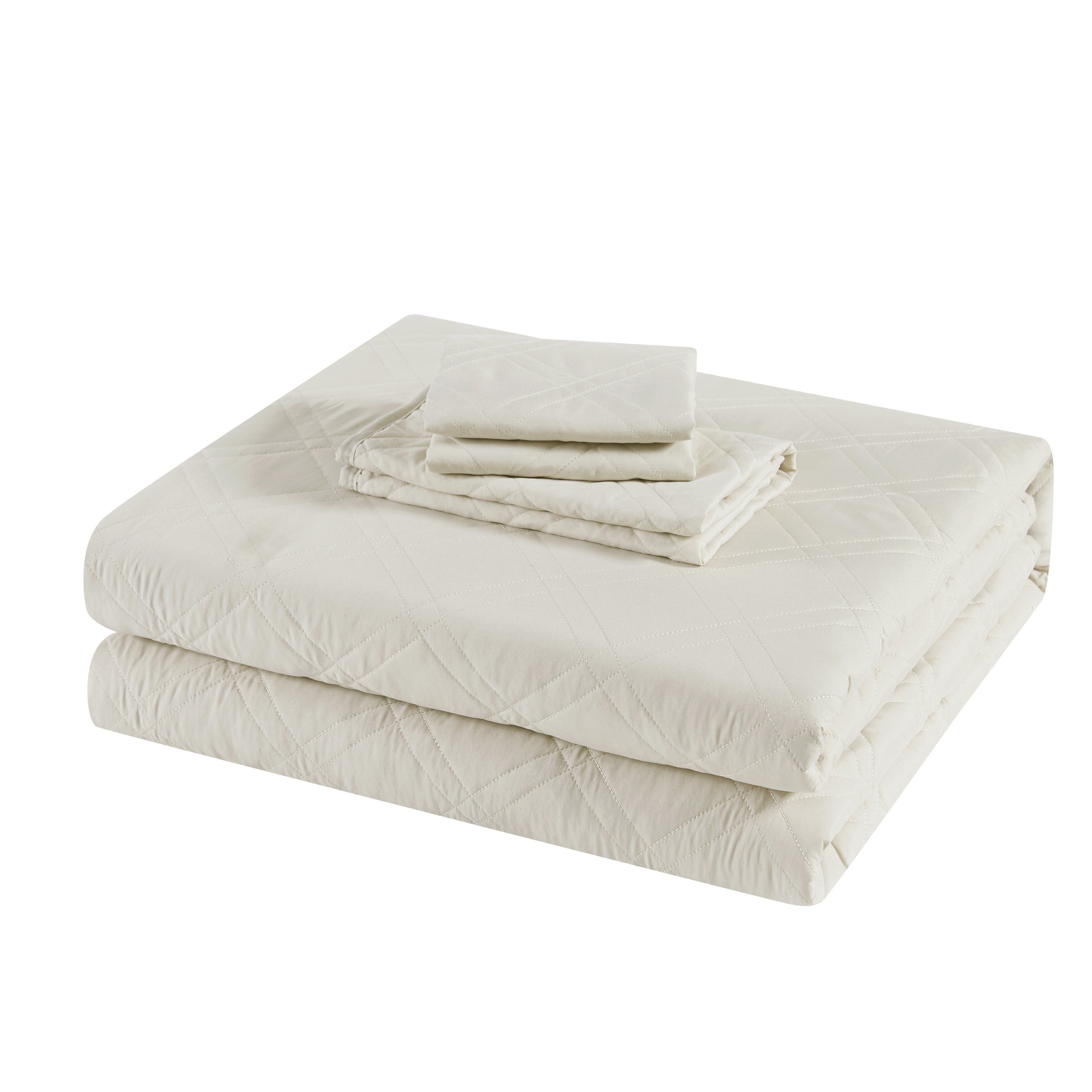 Mainstays Emmett Beige Diamond Pattern and Plaid Microfiber Quilt, Full/Queen - Reversible