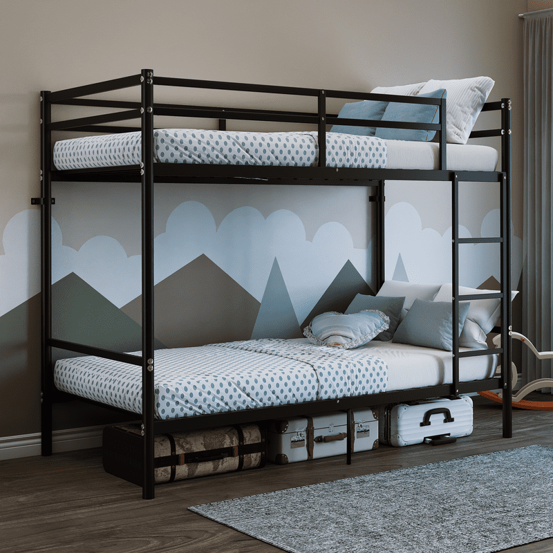 Metal Bunk Bed Twin Over Twin, Heavy-Duty Steel Bunk Bed with 14.29" High Guardrails, 19 Metal Slats per Bunk, 400+ lbs Weight Capacity, Under-Bed Storage, for Kids, Teens & Adults