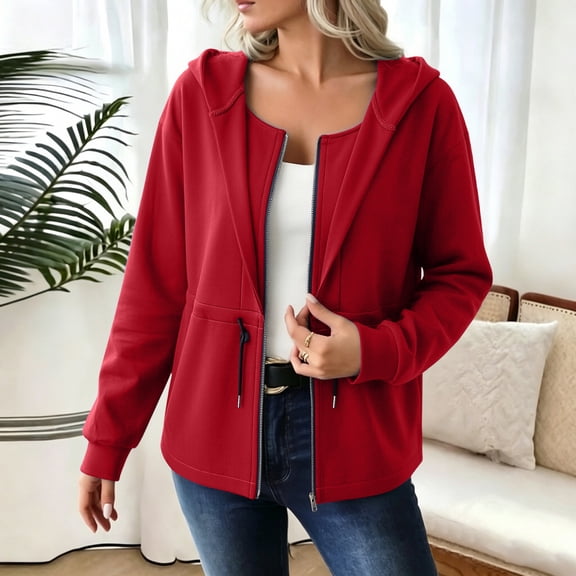 LEKWK Womens Zip Up Hoodies Long Sleeve Drawstring Casual Lightweight Sweatshirt Fall Winter Athletic Relaxed Fit Hooded Tops