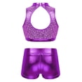 thumbnail image 3 of Yruioon Girls Two Piece Dance Sports Outfits Sleeveless Sequins Crop Tops with Shorts Set Gym Outfit Purple 6, 3 of 7