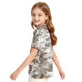 thumbnail image 3 of Kids Girls Short Sleeve Polo Shirt, Tree Leaf Camo Printed Polyester Top, Casual Outdoor Daily Wear Children Collared T-Shirt,Light Gray,120, 3 of 7