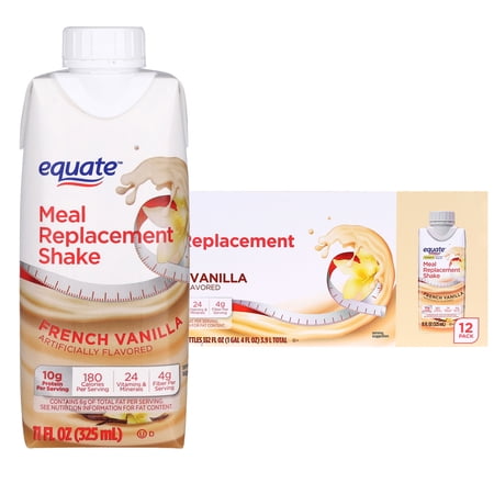 Equate Meal Replacement Shakes, French Vanilla, 11 fl oz, 12 Ct, Tetra - Compare to Slim Fast