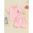 thumbnail image 2 of Infant Baby Girls Summer Outfit Flower Embroidered Crew Neck Short Sleeve T-Shirts Tops and Shorts Set, 2 of 8