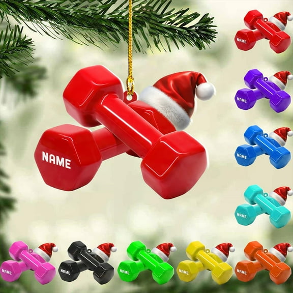 Personalized Weight Plate Ornament Weight Ornament Fitness Gift for Gym Ornament Merry Liftmas Christmas Hanging Ornaments Weight Plates Ceramic Ornament (DF4) - 3307 (Red)