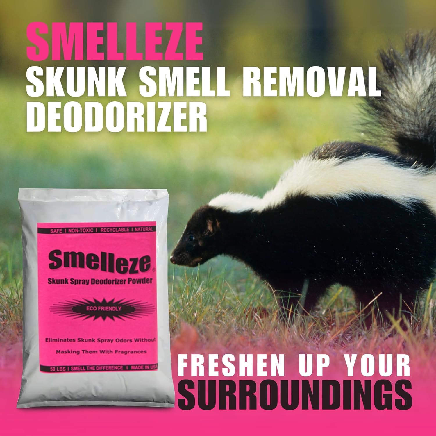 SMELLEZE Eco Skunk Spray Odor Eliminator: 50 lb. Powder Gets Foul Stench Out